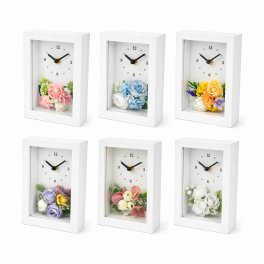 ◆花時計【BOX FLOWER プチフルール 】（カラーバリエーション6色） 置時計 ・掛時計 ハンドメイド 文字入れ可能 