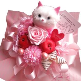 ねこ入り 花束風 プリザーブドフラワー入りギフトラテ 猫 ネコ