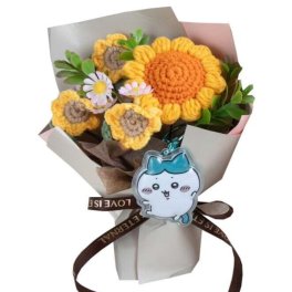 ちいかわ 【ハチワレ】花束 ニットブーケ ニットフラワー 花束ギフト 手編み 編み物 手作り プレゼント ボンボンドロップキーチャーム入り crochetflower 発表会 誕生日 記念日 卒業祝い 入学祝い