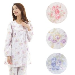日本製！和歌山県の自社工場で作っています。レディース パジャマ 【花柄】 【春・秋・冬】 ピンク・パープル・サックス S・M・L・LL ソフトキルト ルームウェア ナイトウェア