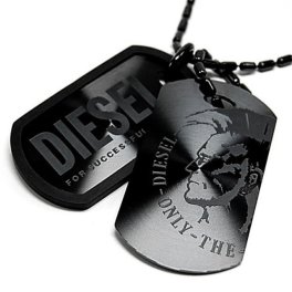 ディーゼル DIESEL ネックレス ブラック ダブルプレート メンズ ドッグタグ チェーン アクセ 黒 新作 ペンダント DIESELロゴ＆ブレイブマン オシャレ 正規品