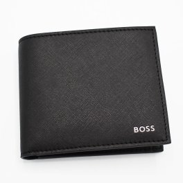 ヒューゴボス　HUGO BOSS　二つ折り財布　50536710　ブラック　BLACK　ボンデッドレザー　Zair 4 cc coin　ザイール４クレジットカード＋コインポケット　ストラクチャード ウォレット シグネチャーストライプ　ボス
