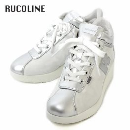 ルコライン スニーカー ルコライン 靴 RUCO LINE RUCO-013WH ROSE LUX 花柄生地 ホワイト 合皮 シルバー Rマーク サイドファスナー付 ３E 幅広 レディース