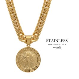 ステンレス 6面カット ダブル喜平ネックレス 18k gp コイン マリア ゴールド 18金 仕上げ ペンダント メンズ HIPHOP b系 50cm 60cm 男性