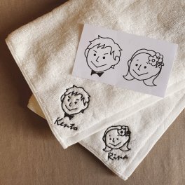似顔絵 刺繍 フェイスタオル 名入れ ギフト 結婚祝い 誕生日 記念日 クリスマス プレゼント クリスマスプレゼント おそろい 退職祝い 送別 無料メッセージカード  