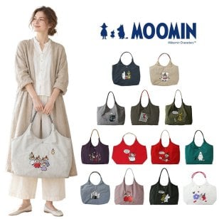 【MOOMIN】RMPK-01 刺繍 トートバッグ ムーミン 軽量 撥水加工 刺繍 デザイン 可愛い ナイロンバッグ ムーミンとその仲間たち 刺繍 お出かけ 一泊旅行 ファスナー付き ポケット お買い物 便利 持ち手 カラー ハンドルロープ おしゃれ プレゼント 母の日