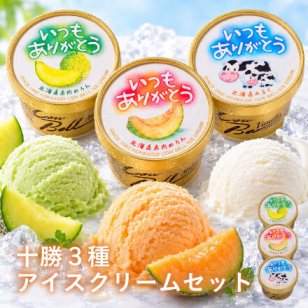 【送料無料・お手軽ギフト】いつもありがとうラベル 十勝アイスクリーム・北海道メロンアイスクリームセット（お年賀 敬老の日 お中元 お歳暮 プレゼント グルメ 贈り物 母の日 父の日 御祝 内祝い 景品 賞品 コンペ ご褒美 誕生日 出産祝い 結婚 上司 男 女 義母 義父 友達 新築 引越 送別会 定年 退職祝い 還暦 喜寿 ジェラート）