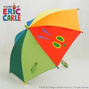 傘キッズ 雨具 雨傘 幼児から 低学年 長傘 かさ 子供用 絵本のキャラクター はらぺこあおむし カラフル 転写pt 安全手開き かさ ec232 ERIC CARLE エリック・カール プリント 子供  安全ろくろお子様でも簡単操作