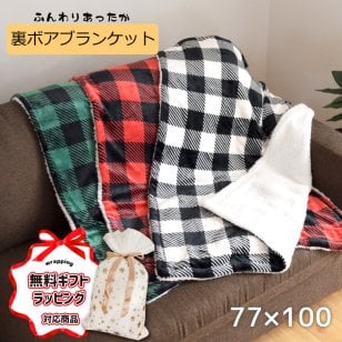 ブランケット 2枚合わせ 約77×100cm フランネル 裏ボア ひざ掛け 洗える おしゃれ 裏起毛 もこもこ ふわふわ 防寒対策 チェック柄 ギフト クリスマス プレゼント