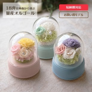 【1～2営業日内に発送】18弁量産オルゴール・フラワードームカップ・在庫曲から選ぶ・オルゴール・プリザーブドフラワー・仏花・お供え・お仏壇・誕生日・母の日・父の日・入園・入学・卒園・卒業・プレゼント・結婚・両親・出産・還暦・退職・ジブリ・ディズニー・無料ラッピング