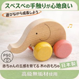 [日本製安心おもちゃ]　はなたれ小象　[名入れ可][押しぐるま 愉快で楽しい 木のおもちゃ 車 押し車 カタカタ 知育玩具 日本製 誕生祝い 赤ちゃん おもちゃ おしぐるま 6ヶ月 1歳 2歳 3歳 誕生日ギフト 出産祝いにお薦め♪男の子 女の子 木工職人手作り 親子 木育 マッサージ 背中コロコロ ]