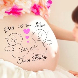 マタニティシール【送料無料】マタニティフォトシール マタニティペイントシール ベリーペイントシール welcome Baby タトゥーシール ボディシール 天使 羽 羽付き 赤ちゃん 二人 双子 ツイン