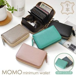 ミニ財布 ラウンドファスナー 蛇腹ポケット 牛革 レザー 本革 コンパクト財布 モモ MOMO レディース メンズ 7色展開(グリーン,ピンク,グレー,ゴールド,ブラック,ミントグリーン,ブルーグレー) AN-3174