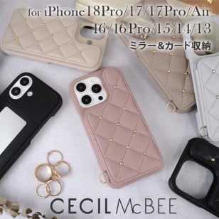 ラッピング無料 送料無料 【 CECILMcBEE セシルマクビー 正規品 キルティング 背面ケース 】 スマホケース iphone17 18pro air 16 17pro 17e ケース ブランド かわいい iPhone16 15 14 ケース ふわふわ cecil mcbee ミラー カード 収納