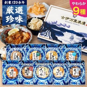 【送料無料】 柔らかおつまみ9選 古伊万里浪漫 創業120余年の海鮮珍味メーカーがお届けする逸品【熨斗/ギフト包装】 誕生日 お歳暮 退職祝い 内祝い 海鮮 珍味 高級 おつまみセット 常温保存OK お酒に合う 酒の肴 詰め合わせ お返し 冬ギフト クリスマス お年賀 祖父 祖母 父 母 父親 母親 男性 グルメ いわし いか