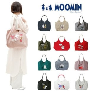 【MOOMIN】RMPK-01 刺繍 トートバッグ ムーミン 軽量 撥水加工 刺繍 デザイン 可愛い ナイロンバッグ ムーミンとその仲間たち 刺繍 お出かけ 一泊旅行 ファスナー付き ポケット お買い物 便利 持ち手 カラー ハンドルロープ おしゃれ プレゼント 母の日