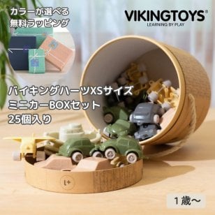バイキングハーツ XSサイズ ボックスセット25個入 丈夫で静か 洗える ボリュームセット ベビー 赤ちゃん 知育玩具 1歳 2歳 はたらく車 クルマ ミニカー 乗り物 消防車 ダンプ トラクター 飛行機 砂場 砂遊び