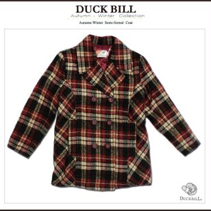 DUCKBILL（ダックビル）タータンチェックのツイードコート 英国調タータンチェック＋ダブルボタンのハーフコート 女の子100-140cm