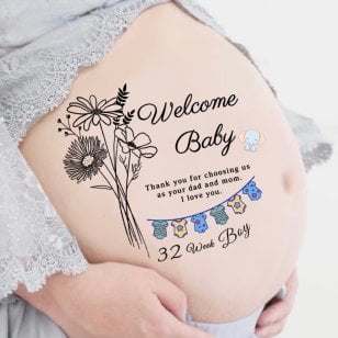マタニティシール【送料無料】マタニティフォトシール マタニティペイントシール ベリーペイントシール welcome Baby タトゥーシール ボディシール 花 シンプル かわいい 数字 出産祝い ギフト