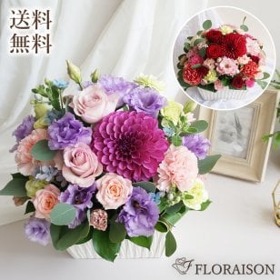 ダリア バラ アレンジメント誕生日お祝い 結婚記念日 開店祝い 古希祝い 還暦 花ギフト フラワーアレンジメント おばあさん 母 お母さん