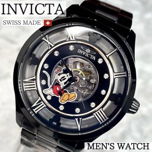 【送料無料 】INVICTA  Disney インビクタ ディズニー メンズ腕時計 ミッキー マウス 自動巻き ブラック コラボ 限定 watch オートマッチック 腕時計 黒 スケルトン ウォッチ お洒落 時計 男性用 海外限定 おしゃれ かっこいい 高級 人気 防水 人気 大きめ ブランド 時計 インヴィクタ クロノグラフ 彼氏 旦那 夫 プレゼント バースデー 誕生日 お祝い 結婚 記念日