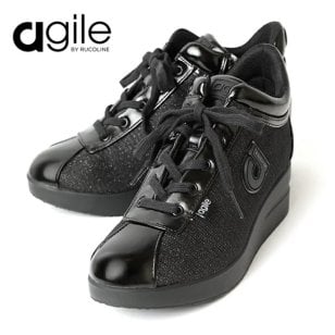 ルコライン 靴 アージレ バイ ルコライン スニーカー agile-022BK STAR ラメ生地 ブラック 合皮 黒 ファスナー付 agile by RUCO LINE