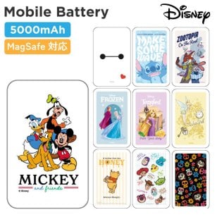 ディズニー モバイルバッテリー ワイヤレス magsafe ミッキーマウス ベイマックス ニック ラプンツェル キャラクター グッズ スマホ 持ち運び 携帯 充電器 充電 旅行 出張 iPhone Android 5000mAh マグセーフ DNG-321