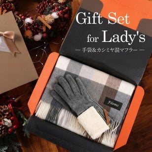 女性用 プレゼント カシミヤマフラー ＆ 手袋 ギフトセット レディース 女性向け 誕生日 記念日 マフラー スマホ対応 グローブ カシミヤ混 カシミヤブレンド ギフト 贈り物 (gset-02000323lr)