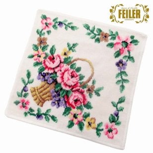 FEILER フェイラー ハンカチ タオル タオルハンカチ 30cm BASKET012 White フラワー バスケット 花 籠 花柄 