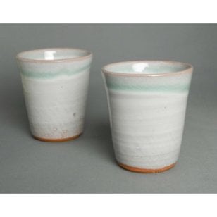 【萩焼 ペア・カップ(ブルー×ホワイト、木箱入り)湯呑み】【カップ】萩焼 食器 父の日 母の日 敬老の日 還暦祝い 古希祝い 喜寿祝い 誕生日 プレゼント ギフト 送料無料