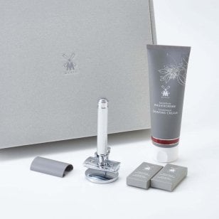 【送料無料】ミューレ ギフトボックスセット(TRADITIONAL/89両刃カミソリ &スタンド & 両刃替刃20枚 & ブレードガード & シェービングクリーム サンダルウッド 5点セット)