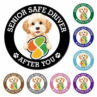 カーサイン 高齢者マーク SENIOR SAFE DRIVER ゴールデンドゥードル マグネット 強力 直径13cm 肉球 日本製 車 ステッカー