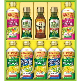 日清オイリオ オイルバラエティギフト [26-2885-095] OV-50A キャノーラ油 ベジオイル ヘルシーオフ エキストラバージンオリーブオイル ごま香油 セット お返し 内祝い お祝い お歳暮 お中元 ギフト
