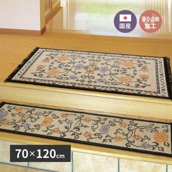 ラグ カーペット 国産 い草 玄関マット イデア 約70×120cm 裏貼り 滑り止め加工 インテリアマット 花柄