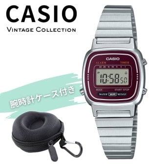カシオ 腕時計 レディース シルバー レッド 赤 デジタル チプカシ レトロ 海外モデル 逆輸入 小さめ 薄型 軽量 メタル タイマー 学生 仕事 誕生日 プレゼント ギフト CASIO 収納ケース付き 成人 卒業 入学