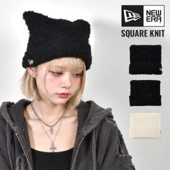 ニューエラ 猫耳 ニット帽 レディース NEWERA ブランド 正規品 15119593 15119594 15119595 ねこ耳 スクエア ニットキャップ 女性 女子 シャギー オフホワイト ブラック 白 黒 秋冬 ワンポイント おしゃれ かわいい シンプル カジュアル ビーニー帽 プレゼント クリスマス