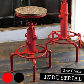 カウンターチェア バーチェア INDUSTRIAL(インダストリアル) 幅45×奥行き45×高さ61~75cm 天然木 パイン材 スチール アジャスター付き 配水管デザイン ブ レッド knc-a812【北海道・沖縄・離島以外 】 木製 ハイタイプ 新生活
