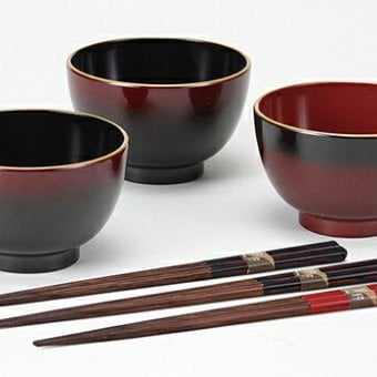 ぼかし塗　汁椀　三客揃（箸付） インテリア 漆器 盆 カタログギフト 景品 粗品