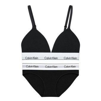 カルバンクライン Calvin Klein(CK) ブラ&ショーツ セット ロゴ 無地 ノンワイヤー アンダーウェア インナー 下着 QF8498+QF8520 レディース ブラック