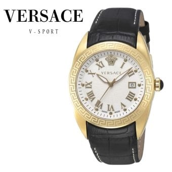 ヴェルサーチェ 腕時計 メンズ ゴールド シルバー ブラック 42mm VERSACE V-SPORT ブイスポーツ グレカ メデューサ 黒 レザー 革ベルト スイス製 メンズ腕時計 高級 ブランド おしゃれ プレゼント ギフト 卒業 入学 お祝い