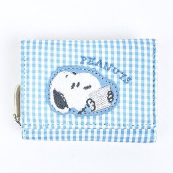 スヌーピー 三つ折り財布 ブルー サガラワッペンチェック SNOOPY 送料込み