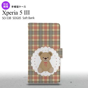 SO-53B SOG05 Xperia5 手帳型スマホケース カバー くま チェック レース 茶 赤 オススメ 人気 おしゃれ スマート シンプル  nk-004s-xp53-dr754
