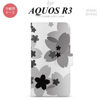 SH-04L/SHV44 AQUOS R3 手帳型スマホケース カバー 花柄 サクラ 黒  nk-004s-r3-dr051