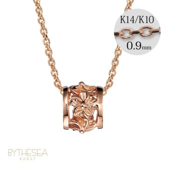 ゴールド ネックレス ハワイアンジュエリー ネックレス ピンクゴールド バレル 樽 ハイビスカス透かし 14k カットあずきチェーン太0.9mm ギフトラッピング可能 彼女 妻 女性 レディース プレゼント ハロウィン 【品番：CG-GP106R-CH123】