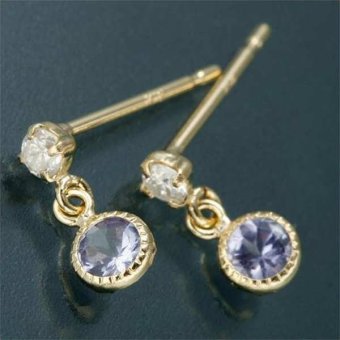 ピアス 12月 誕生石 タンザナイト K18 イエローゴールド アンティーク調 ミル打ち レディース ジュエリー アクセサリー ギフト プレゼント 贈り物
