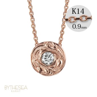 ハワイアンジュエリー ダイヤモンド ピンクゴールド ネックレス ラウンド 14K K14ピンクゴールド 一粒ダイヤモンド 鑑定書付 14k カットあずきチェーン太0.9mm ギフトラッピング可能 彼女 妻 女性 レディース プレゼント ハロウィン 【品番：CG-GP104R-CH123】