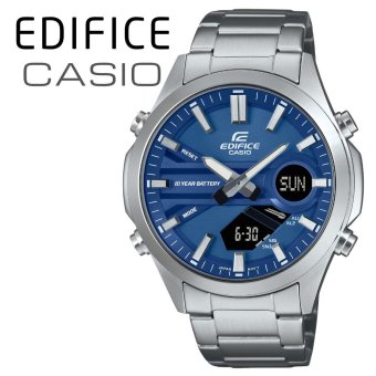 カシオ エディフィス 腕時計 メンズ ブルー シルバー アナデジ CASIO EDIFICE 海外モデル 10年電池 100m防水 ワールドタイム ストップウォッチ タイマー メタル 多機能 プレゼント ギフト 成人 卒業 入学