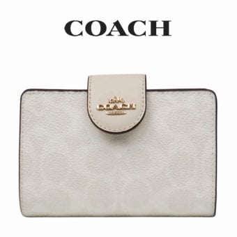 送料無料 コーチ COACH アウトレット 敬老の日 レディース 財布 二つ折り財布 CW786 IMXU5(ホワイト×チョーク) シグネチャー (プレゼント ブランド コンパクト 人気)