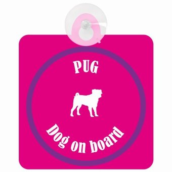 Pug パグ ピンク＆パープル 車 窓ガラス 吸盤タイプ DOG IN CAR かっこいい おしゃれ 犬 シルエット アメ雑風 カラフル ドッグインカー ドッグオンボード 安全対策 セーフティサイン デコ 外出 ドライブ カーサイン 吸盤