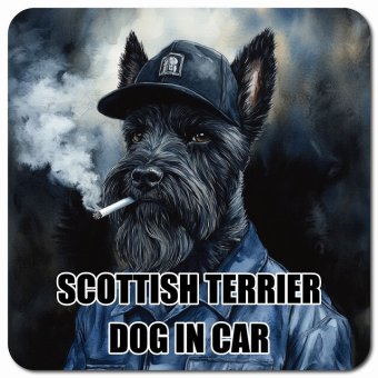 SCOTTISH TERRIER スコティッシュテリア カーサイン 車 マグネット 強力 13x13cm 正方形 作業服 ちょい悪 マグネットステッカー 犬 安全対策 煽り運転 屋外 防水 屋内